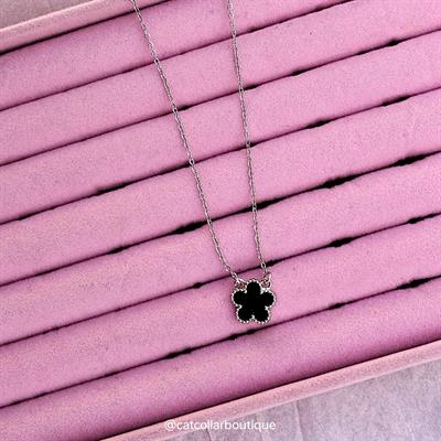 Black Flower Pendant (Silver Chain)