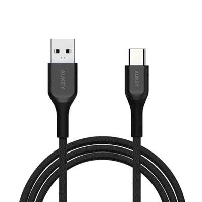 Aukey Kevlar-Strenghtened Core USB-A To USB-C Cable - 6.6ft Black