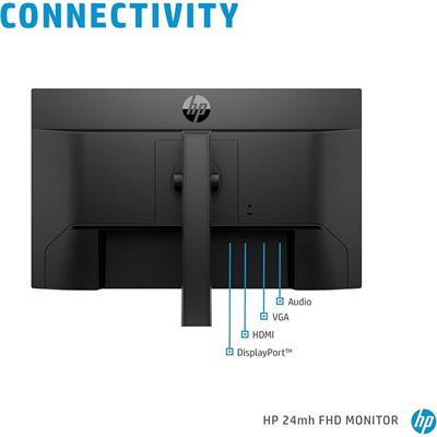 HP 24'' 24mh LED Monitor FHD (1920 x 1080) Flat IPS 1 DisplayPort™ 1.2 (with HDCP support), 1 HDMI 1.4 (with HDCP support), 1 VGA Dual speakers (2W per channel) (3 Year Warranty)