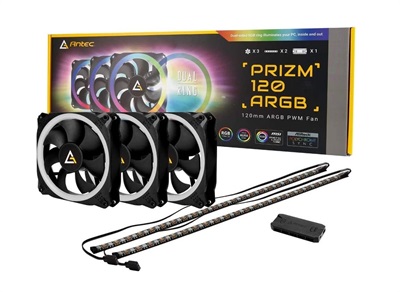 Antec Prizm 120 ARGB Fans (3 in 1 Pack) with Fan Controller & 2 ARGB LED Strips