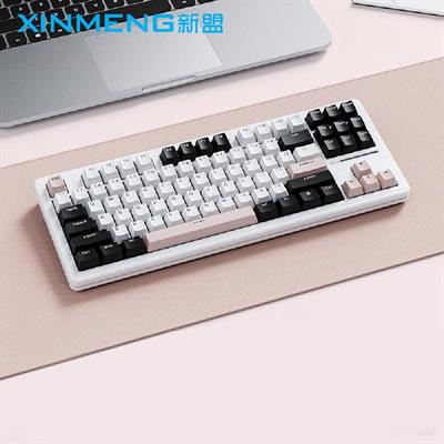 Sama Xinmeng M87 Pro V2 Mechanical Keyboard Three Mode RGB Wireless Gaming Keyboard Custom E-Sports Hot Swap Gasket PC Gamer Office (White Pink, G-Yellow Switch)