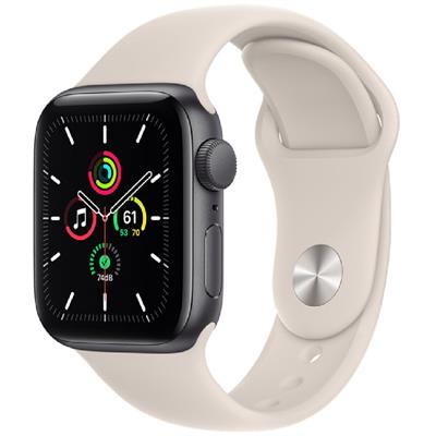 Apple Watch SE Aluminum Case Space Gray with Starlight & Black Sport Band GPS-44mm