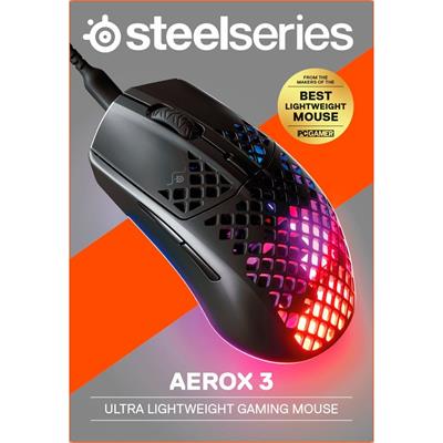 SteelSeries Aerox 3 (2022) Onyx TrueMove Core Sensor - AquaShield (IP54) - 59g Ultra-Light Weighted Gaming Mouse - 62611 - Onyx 