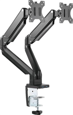 Twisted Minds Premium Dual Monitor Arm, Aluminum Gas Spring Pole Mounted, Detachable VESA Plate, 2 Accessible USB 3.0 Ports, Free Tilt Design, Black | TM-26-C012U