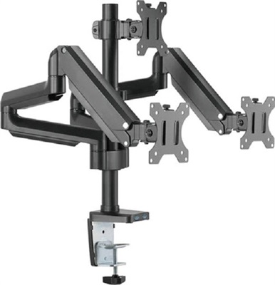 Twisted Minds Premium Triple Monitors Arm, Aluminum Pole Mounted Gas Spring, With USB Ports, 360° Rotary VESA Plate, Black | TM-26-C018UP