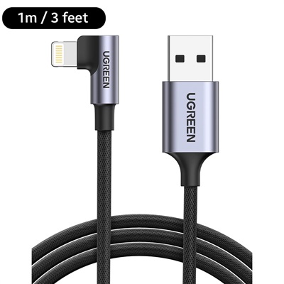 UGreen USB-A To Lightning Braided Cable 3ft Blk/Wht