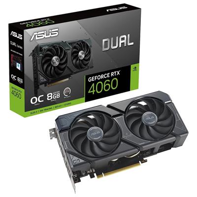 ASUS Dual GeForce RTX™ 4060 OC V2 Edition 8GB GDDR6 (PCIe 4.0, 8GB GDDR6, DLSS 3, HDMI 2.1a, DisplayPort 1.4a, 2.5-Slot Design, Axial-tech Fan Design, 0dB Technology, and More)