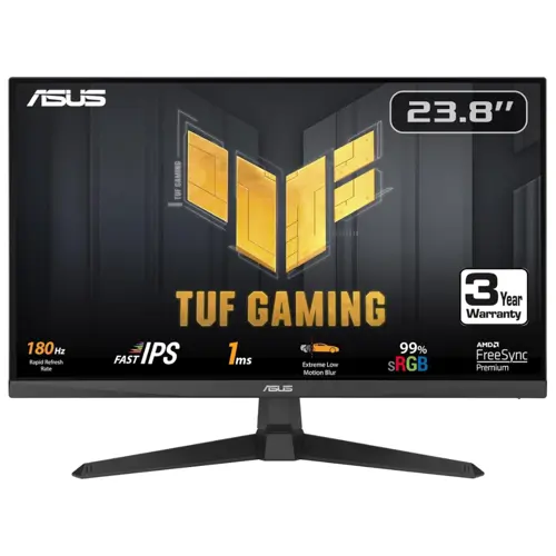 ASUS TUF Gaming Monitor VG249Q3A 24 inch, 1080P Monitor - Full HD, 180Hz, 1ms, Fast IPS, Extreme Low Motion Blur, FreeSync Premium, Speakers, DisplayPort, HDMI, Variable Overdrive, 99% sRGB