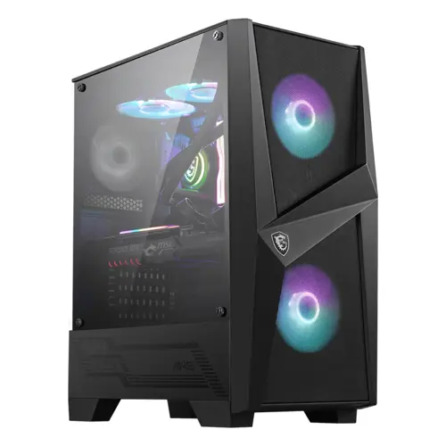 MSI MAG FORGE 100R ARGB Mid-Tower Gaming PC Case Black | ATX, Tempered Glass, 3x Pre-installed Fans, 2x USB 3.2 Gen1, Mystic Light Sync