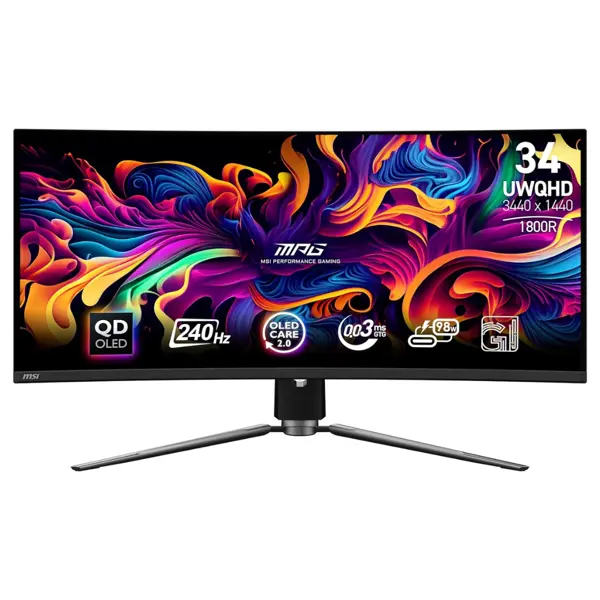 MSI MPG 341CQPX QD-OLED 34 Inch Ultrawide Curved Gaming Monitor | UWQHD 3440x1440, 240Hz, 0.03ms GTG, DisplayHDR True Black 400, FreeSync Premium Pro, USB-C 98W PD
