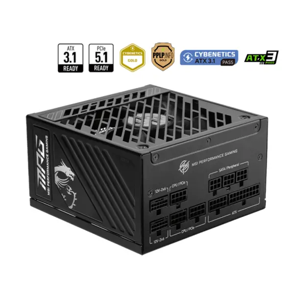MSI MPG A1000GS PCIE5 1000W Gaming Power Supply (ATX 3.1 & PCIe 5.1 Ready, Dual 12V-2x6)