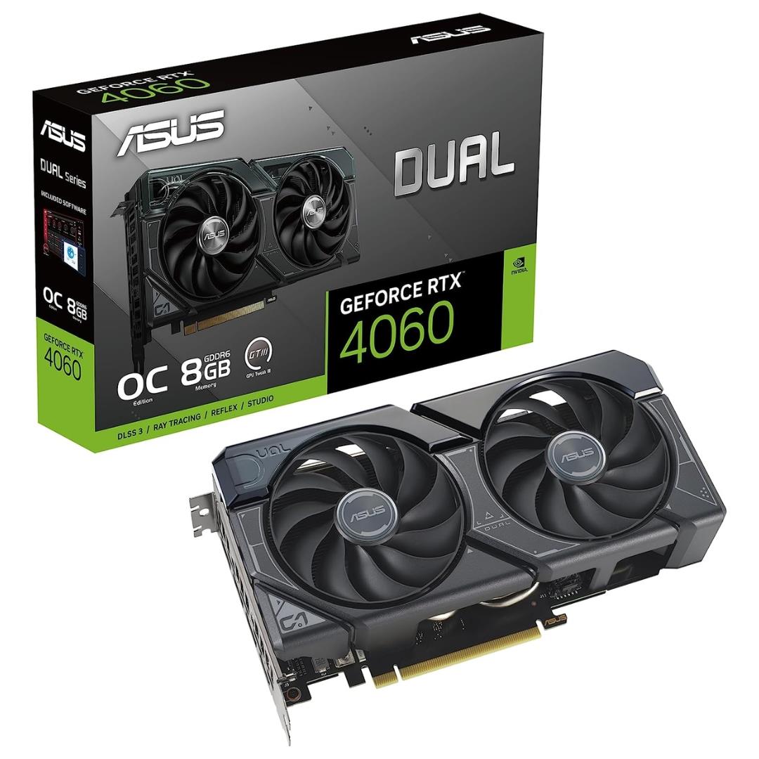 ASUS Dual GeForce RTX™ 4060 OC V2 Edition 8GB GDDR6 (PCIe 8GB GDDR6,  DLSS 3, HDMI DisplayPort Design, Axial-tech Fan  Design,