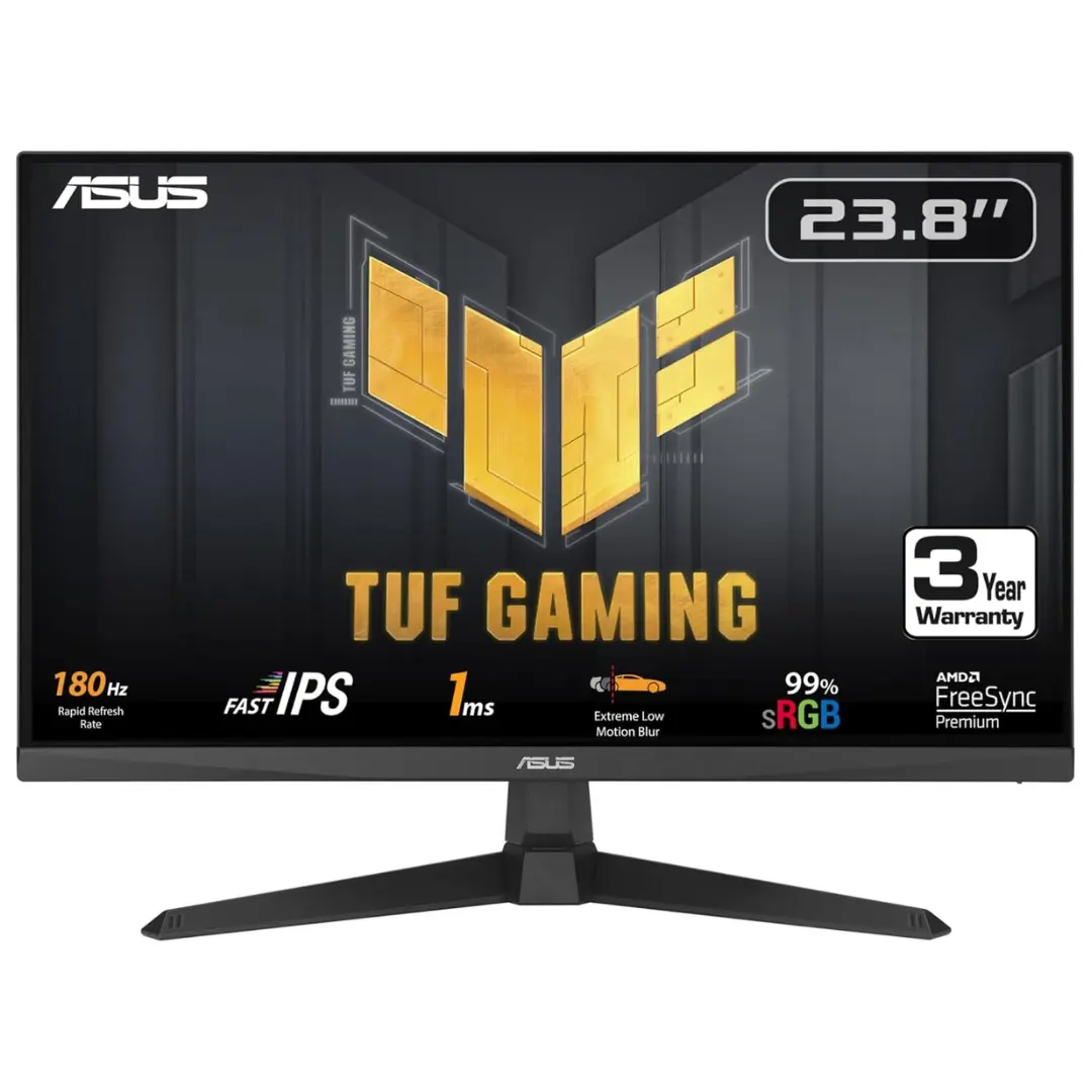 ASUS TUF Gaming Monitor VG249Q3A 24 inch, 1080P Monitor Full HD, 180Hz,  1ms, Fast IPS, Extreme Low Motion Blur, FreeSync Premium, Speakers,