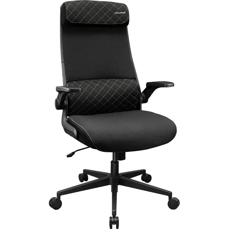Cougar Stryder Ergonomic Chair, Adjustable Headrest, Multi-Density Foam Seat, Flip-Up Armrest, Ergonomically Contoured Lumbar Support, Imitation Linen, Black 