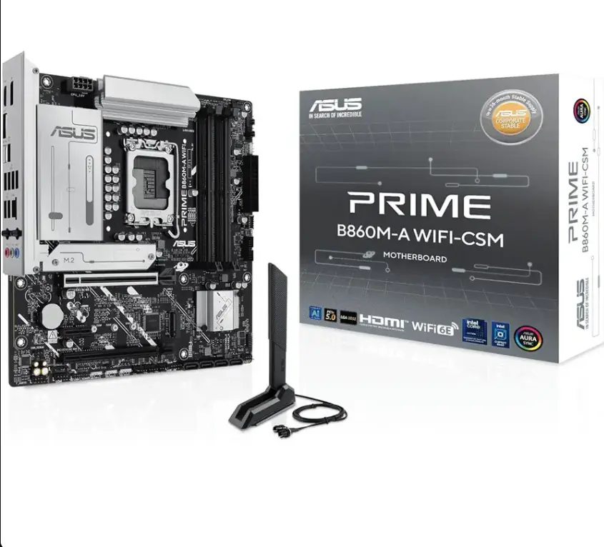 ASUS PRIME B860M-A WIFI-CSM Motherboard, Micro-ATX, LGA1851 Socket, Intel B860 Chipset, DDR5, WiFi 6E
