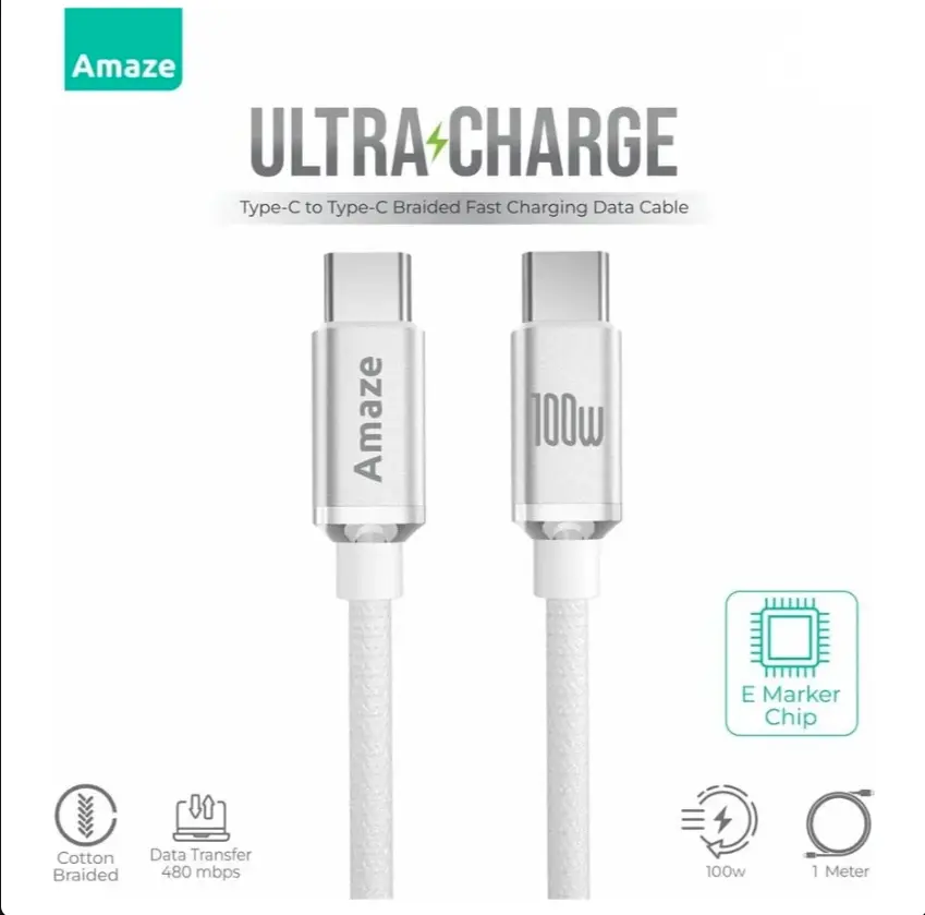 Amaze Ultra Charge Type C to Type C Cable, 100W, 1m, Model A42