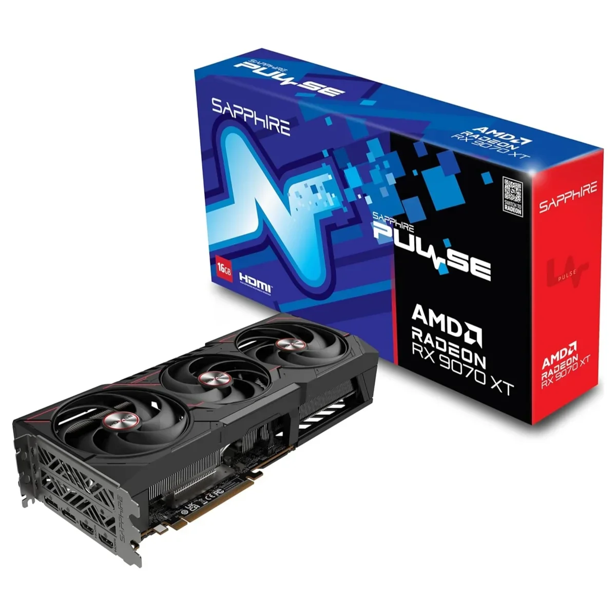 Sapphire PULSE AMD Radeon RX 9070 XT Graphics Card, 16GB GDDR6, 256-Bit, Boost Up To 2970MHz, Game Up To 2400MHz, PCI-Express 5.0 x16