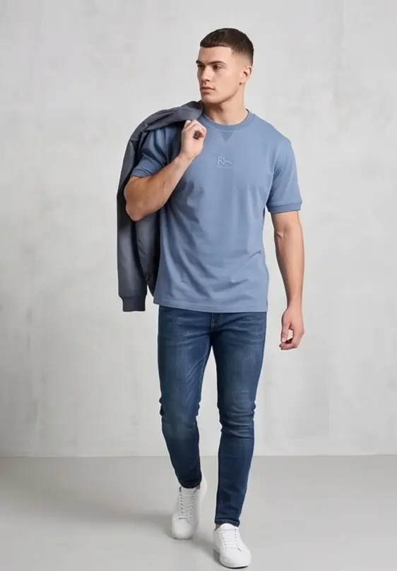 Anchor Drawcord Tee (Steel Blue) - Angle 6