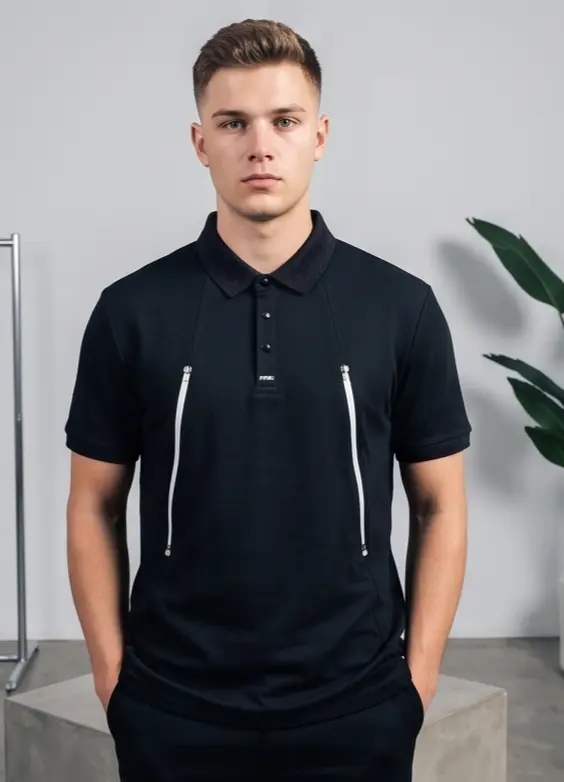 Studio Twin-Zip Polo (Stealth Black)