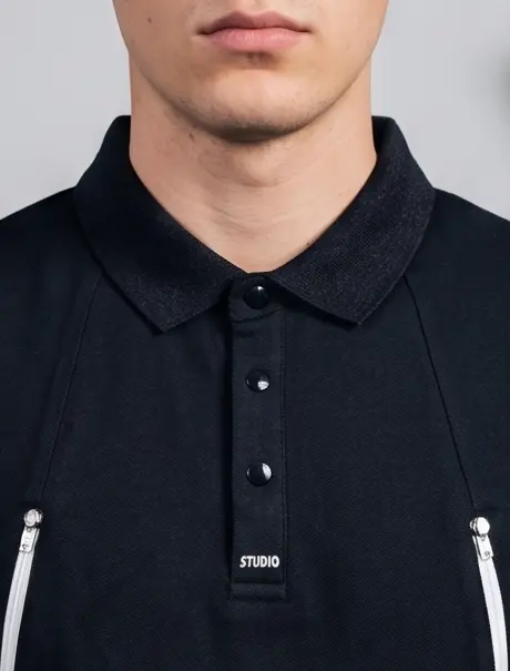 Studio Twin-Zip Polo (Stealth Black) - Angle 4