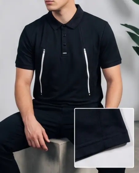 Studio Twin-Zip Polo (Stealth Black) - Angle 6
