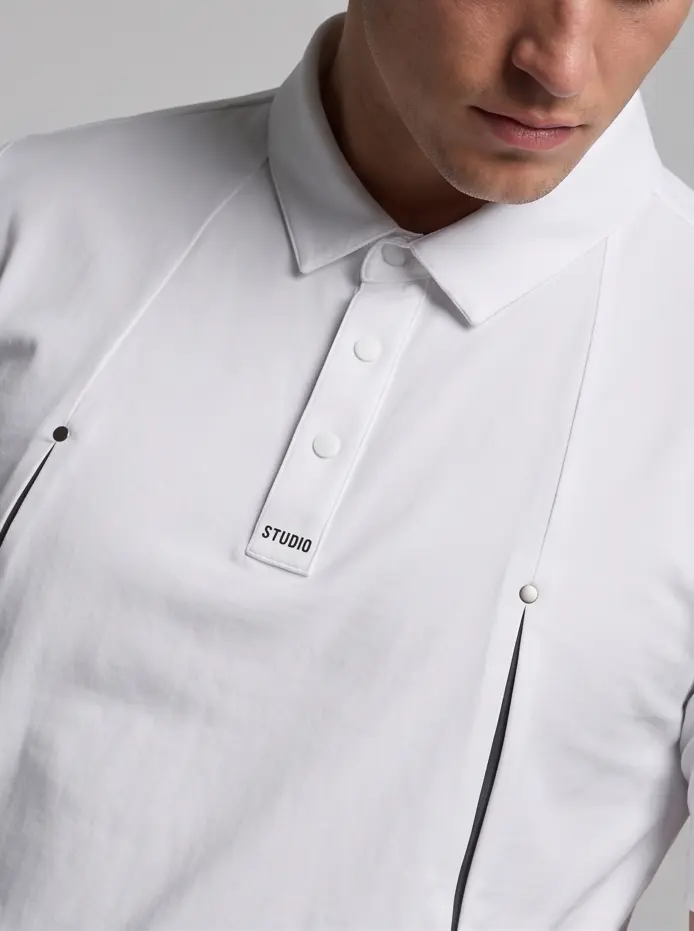 Studio Twin-Zip Polo (White) - Angle 3