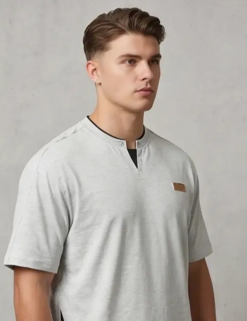 Elda Split-Neck Tee (Ash Grey) - Angle 3