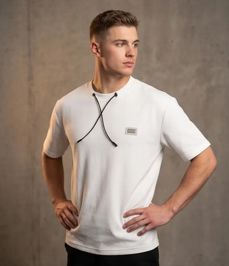 White Drawcord Tee - Angle 3