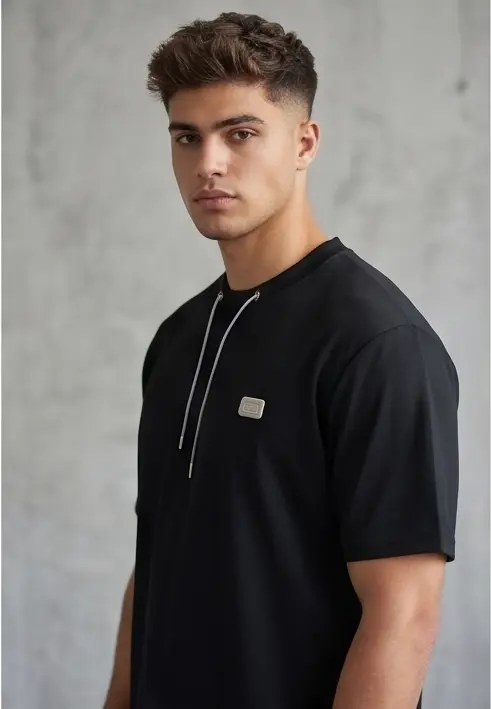 Stealth Black Drawcord Tee - Angle 4