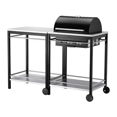 Charcoal barbecue with trolley, stainless steel