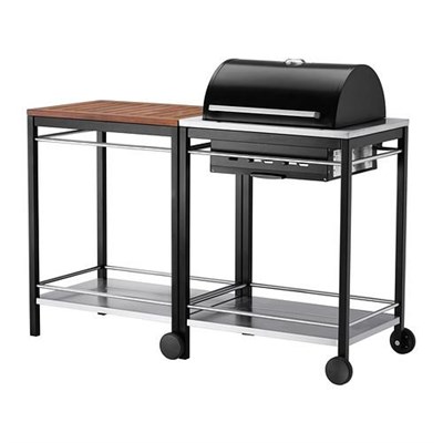 Charcoal barbecue with trolley, brown