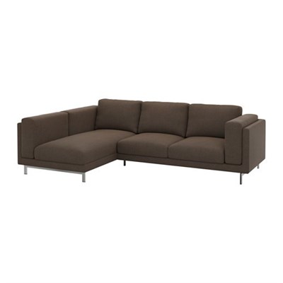 NOCKEBY Loveseat with chaise, left, Tenö brown, chrome plated