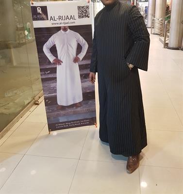 Azhari Thobe in Black Premium Fabric in White Lining