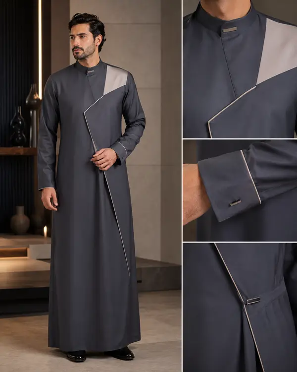 Designer Charcoal Grey Modern Thobe