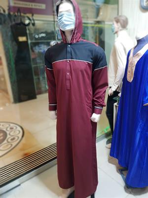 Maroon Morrocon Hoodie Thobe with contrast