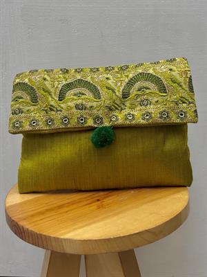 Green Embroidered hand clutch 